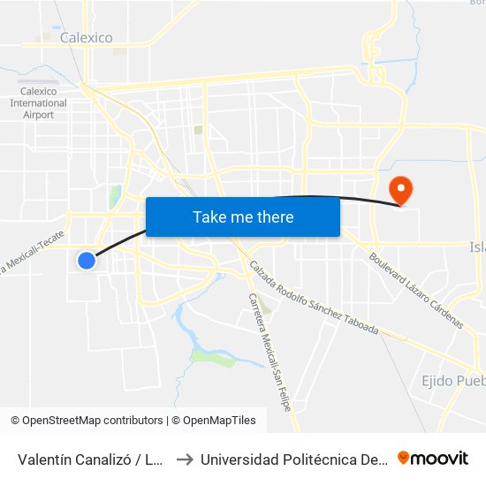 Valentín Canalizó / Los Capitanes to Universidad Politécnica De Baja California map