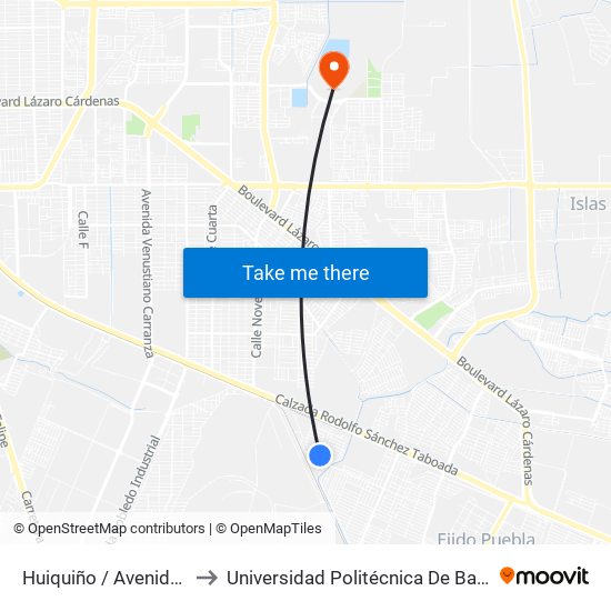 Huiquiño / Avenida Jalpan to Universidad Politécnica De Baja California map