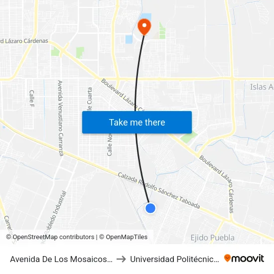 Avenida De Los Mosaicos / Avenida Chiquihuite to Universidad Politécnica De Baja California map