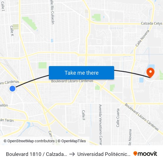 Boulevard 1810 / Calzada San Miguel El Grande to Universidad Politécnica De Baja California map