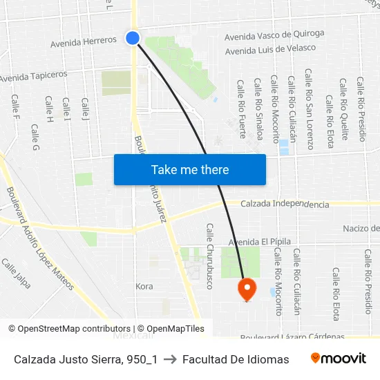 Calzada Justo Sierra, 950_1 to Facultad De Idiomas map