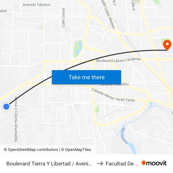 Boulevard Tierra Y Libertad / Avenida Lázaro Cárdenas to Facultad De Idiomas map