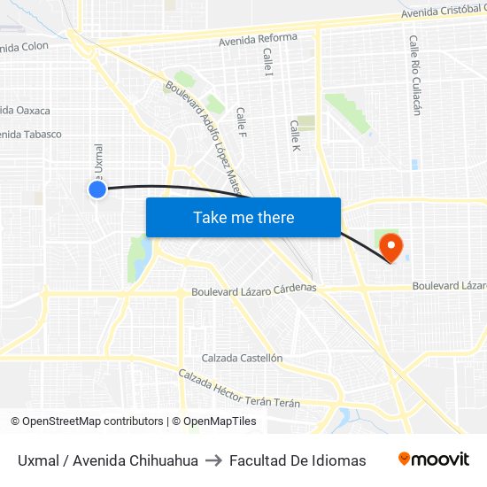 Uxmal / Avenida Chihuahua to Facultad De Idiomas map