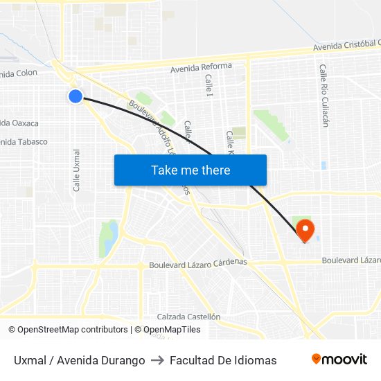 Uxmal / Avenida Durango to Facultad De Idiomas map