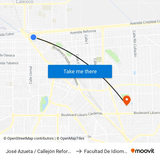 José Azueta / Callejón Reforma to Facultad De Idiomas map