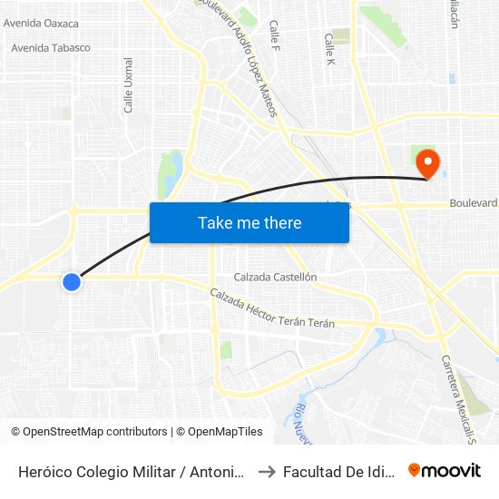 Heróico Colegio Militar / Antonio Medina to Facultad De Idiomas map
