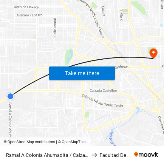 Ramal A Colonia Ahumadita / Calzada Esteban Cantú to Facultad De Idiomas map