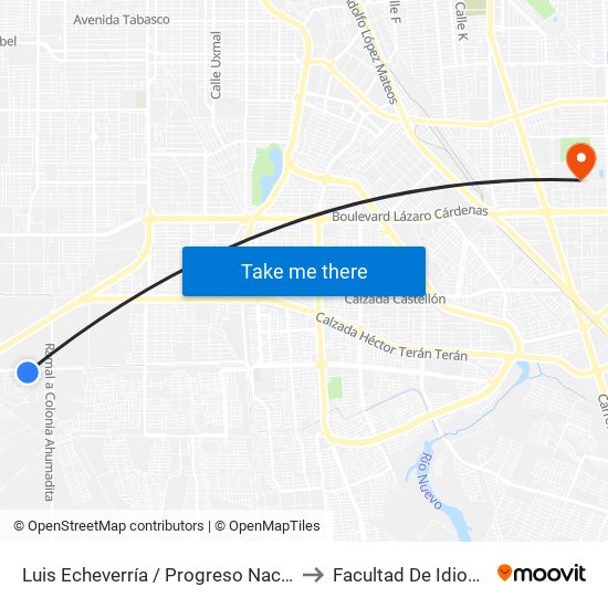 Luis Echeverría / Progreso Nacional to Facultad De Idiomas map