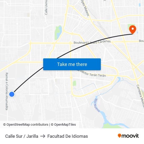 Calle Sur / Jarilla to Facultad De Idiomas map