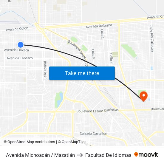 Avenida Michoacán / Mazatlán to Facultad De Idiomas map