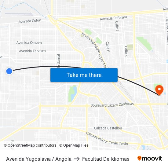 Avenida Yugoslavia / Angola to Facultad De Idiomas map