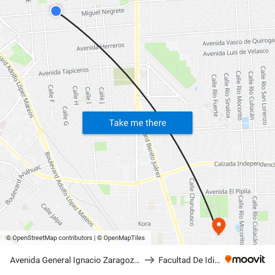 Avenida General Ignacio Zaragoza / Calle G to Facultad De Idiomas map