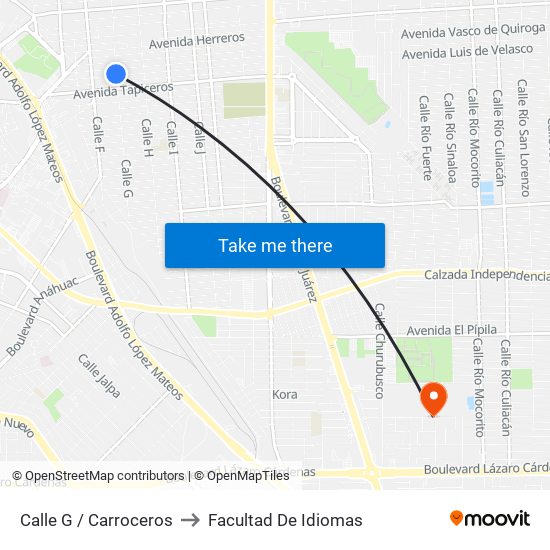 Calle G / Carroceros to Facultad De Idiomas map