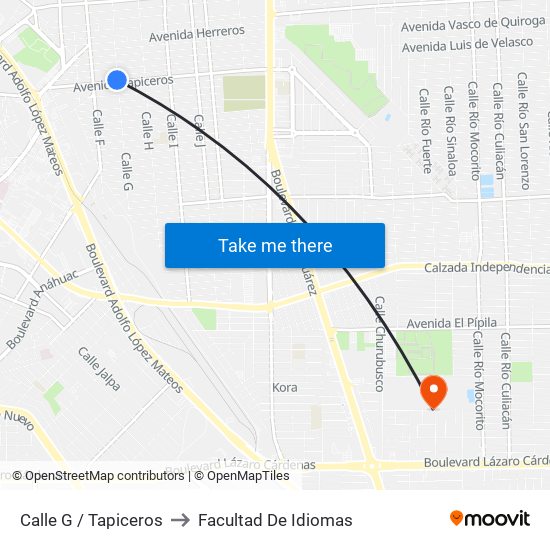 Calle G / Tapiceros to Facultad De Idiomas map