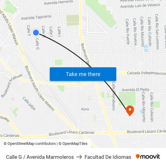 Calle G / Avenida Marmoleros to Facultad De Idiomas map