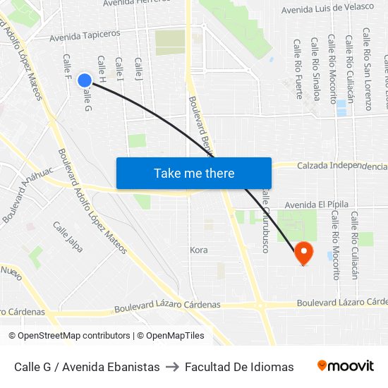 Calle G / Avenida Ebanistas to Facultad De Idiomas map