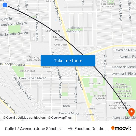 Calle I / Avenida José Sánchez Islas to Facultad De Idiomas map