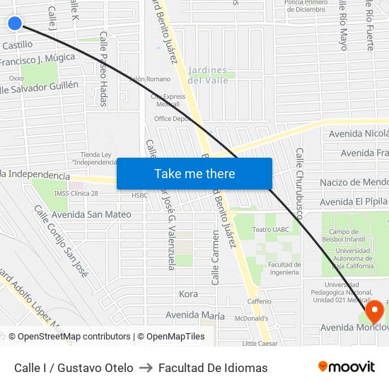 Calle I / Gustavo Otelo to Facultad De Idiomas map