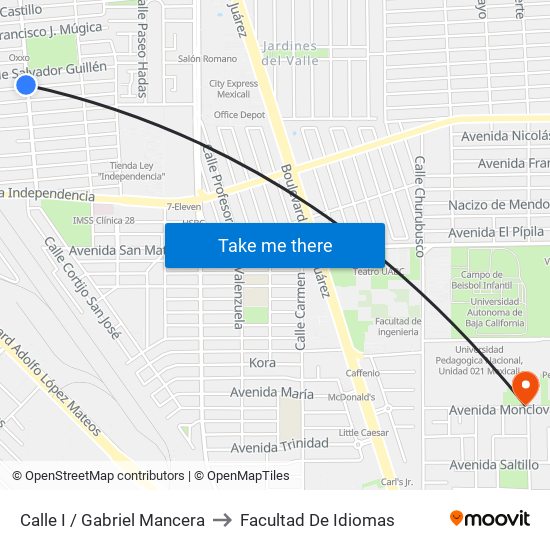 Calle I / Gabriel Mancera to Facultad De Idiomas map