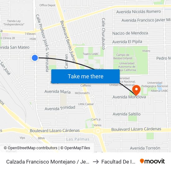 Calzada Francisco Montejano / Jesús Solórzano to Facultad De Idiomas map