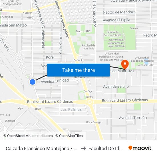 Calzada Francisco Montejano / Trinidad to Facultad De Idiomas map