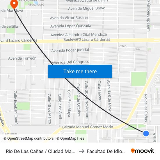 Río De Las Cañas / Ciudad Madero to Facultad De Idiomas map