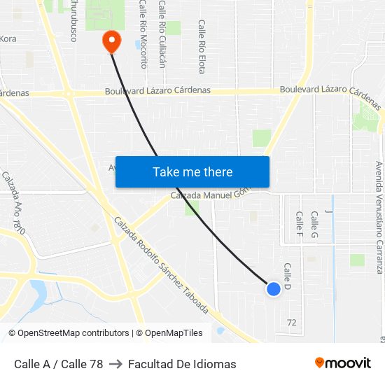 Calle A / Calle 78 to Facultad De Idiomas map