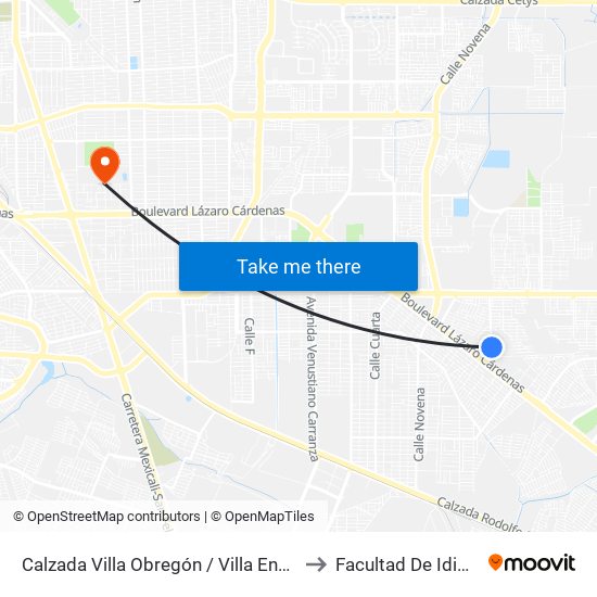 Calzada Villa Obregón / Villa Encantada to Facultad De Idiomas map