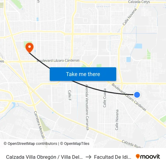 Calzada Villa Obregón / Villa Del Bosque to Facultad De Idiomas map