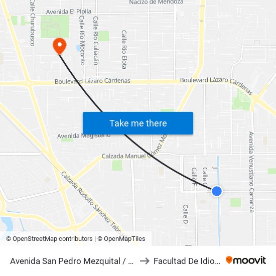 Avenida San Pedro Mezquital / Calle J to Facultad De Idiomas map