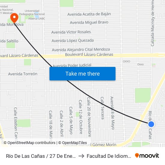 Río De Las Cañas / 27 De Enero to Facultad De Idiomas map