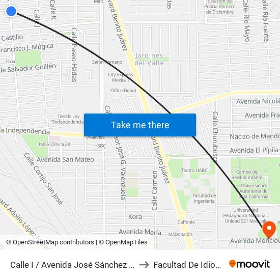 Calle I / Avenida José Sánchez Islas to Facultad De Idiomas map