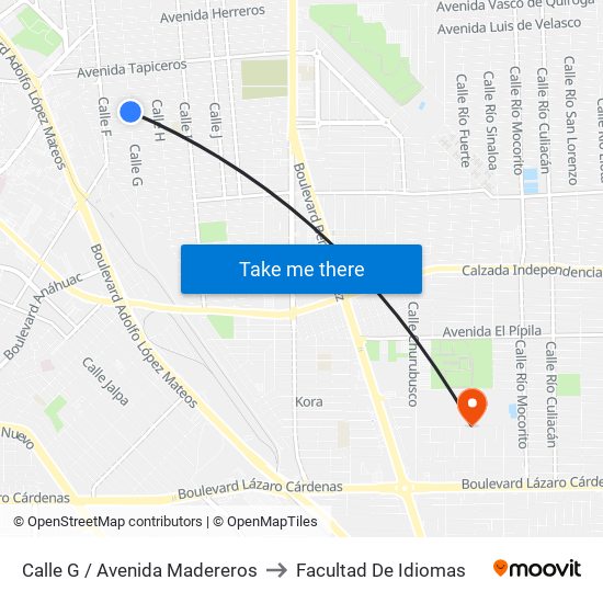 Calle G / Avenida Madereros to Facultad De Idiomas map