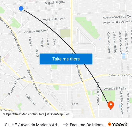 Calle E / Avenida Mariano Arista to Facultad De Idiomas map