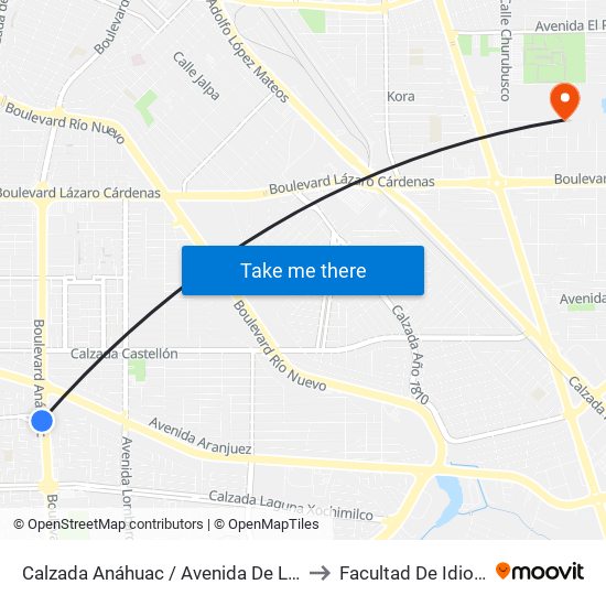 Calzada Anáhuac / Avenida De La Troje to Facultad De Idiomas map