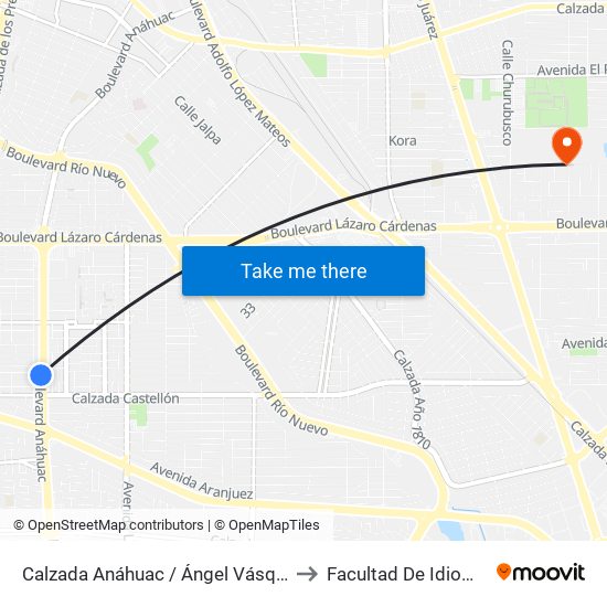 Calzada Anáhuac / Ángel Vásquez to Facultad De Idiomas map