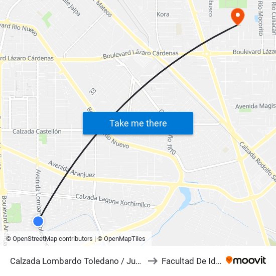 Calzada Lombardo Toledano / Juventud 2000 to Facultad De Idiomas map