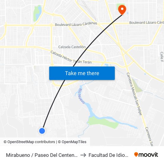 Mirabueno / Paseo Del Centenario to Facultad De Idiomas map