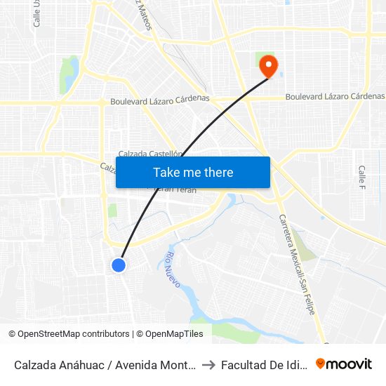 Calzada Anáhuac / Avenida Monte Castelo to Facultad De Idiomas map