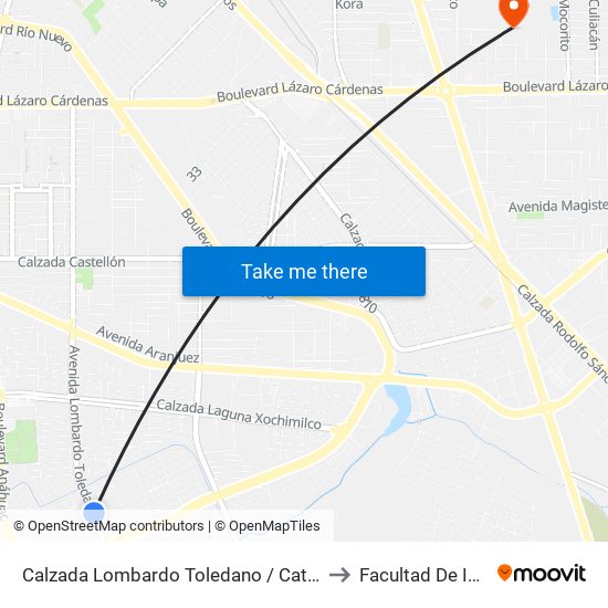 Calzada Lombardo Toledano / Catanzaro Norte to Facultad De Idiomas map