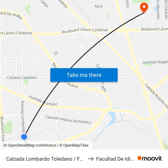 Calzada Lombardo Toledano / Futbolistas to Facultad De Idiomas map