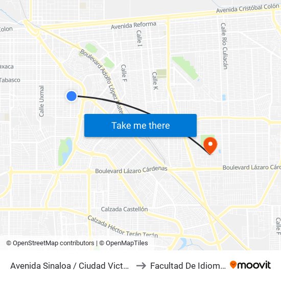 Avenida Sinaloa / Ciudad Victoria to Facultad De Idiomas map