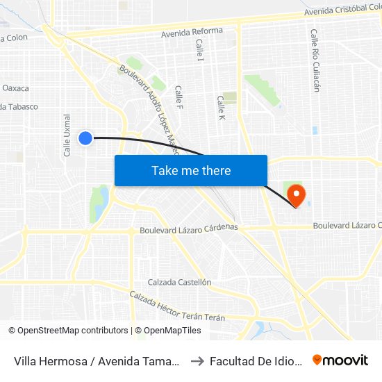 Villa Hermosa / Avenida Tamaulipas to Facultad De Idiomas map