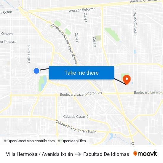 Villa Hermosa / Avenida Ixtlán to Facultad De Idiomas map