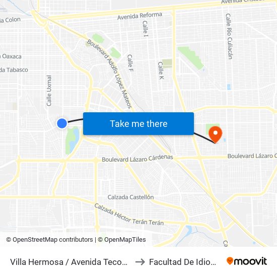 Villa Hermosa / Avenida Tecomán to Facultad De Idiomas map