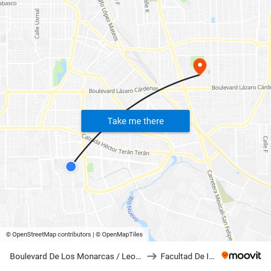 Boulevard De Los Monarcas / Leonardo Da Vinci to Facultad De Idiomas map