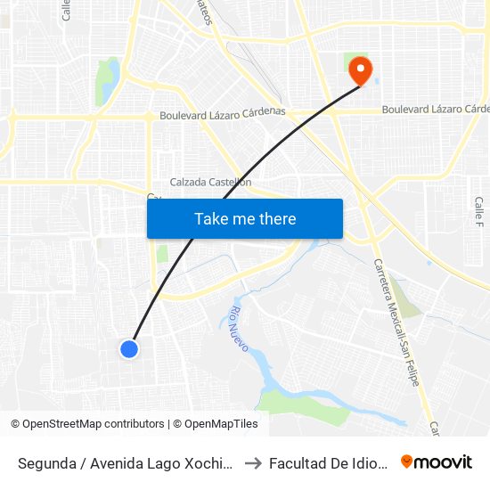 Segunda / Avenida Lago Xochimilco to Facultad De Idiomas map