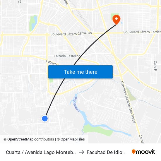 Cuarta / Avenida Lago Montebello to Facultad De Idiomas map