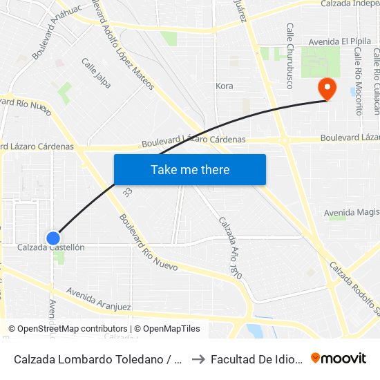 Calzada Lombardo Toledano / Toledo to Facultad De Idiomas map