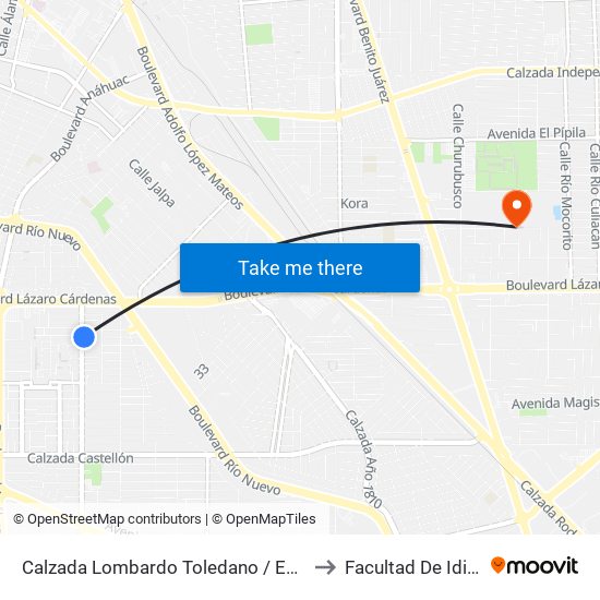 Calzada Lombardo Toledano / Encantadas to Facultad De Idiomas map